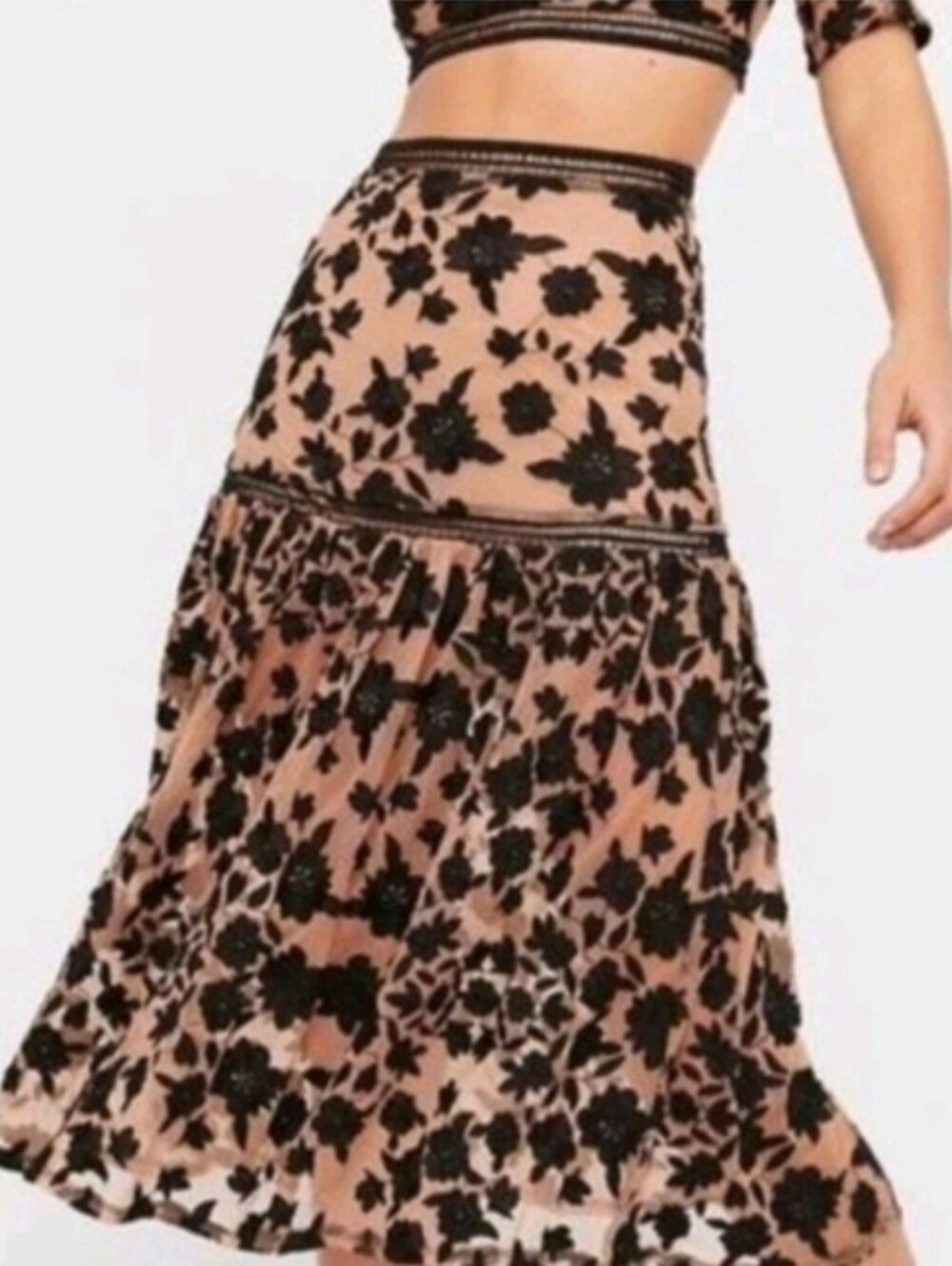 For Love & Lemons Embroider Midi Mesh Skirt Temecula  Black Small